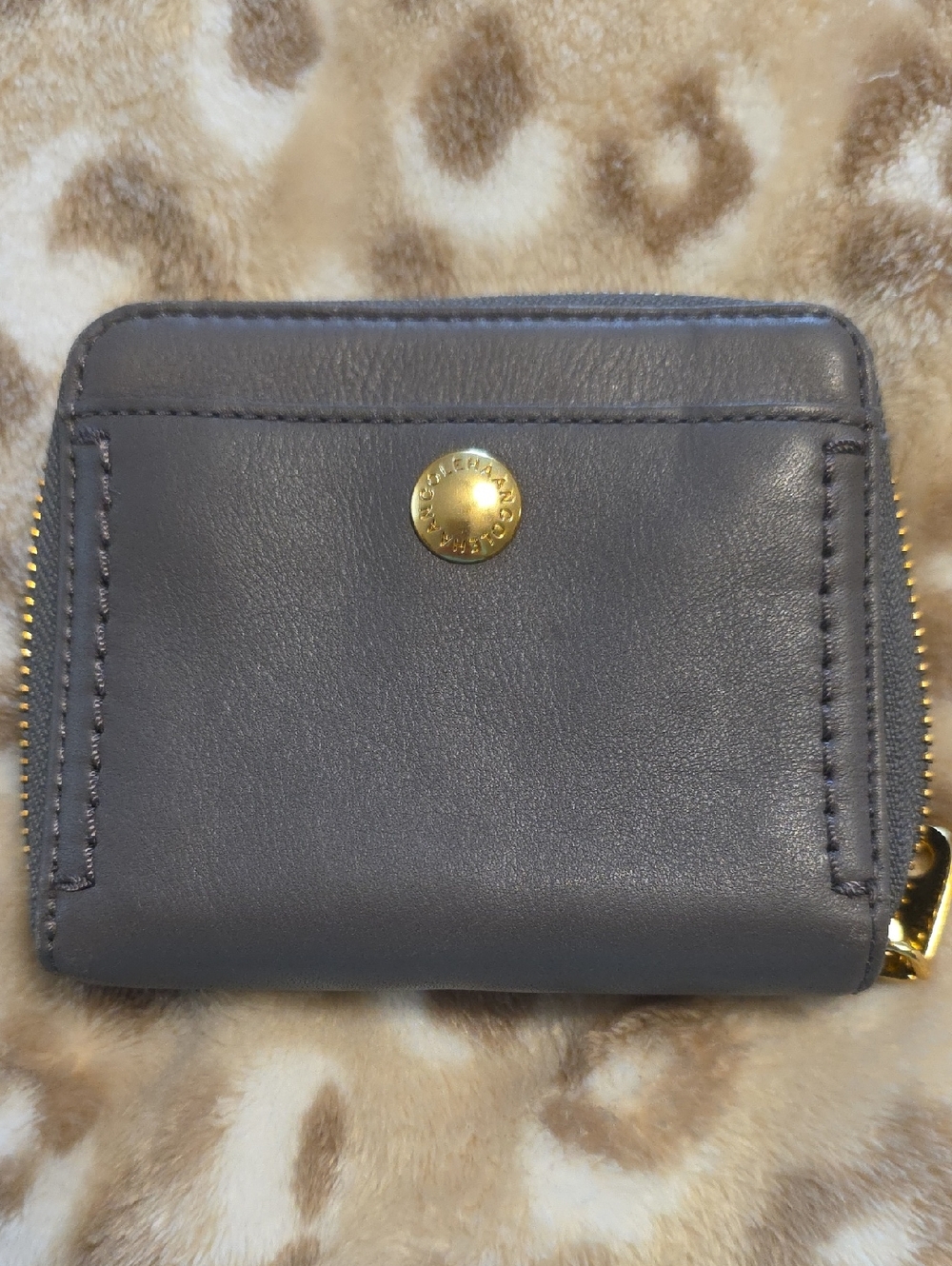 Cole Haan Gray Leather Zip-Around Card Wallet with Gold Hardware